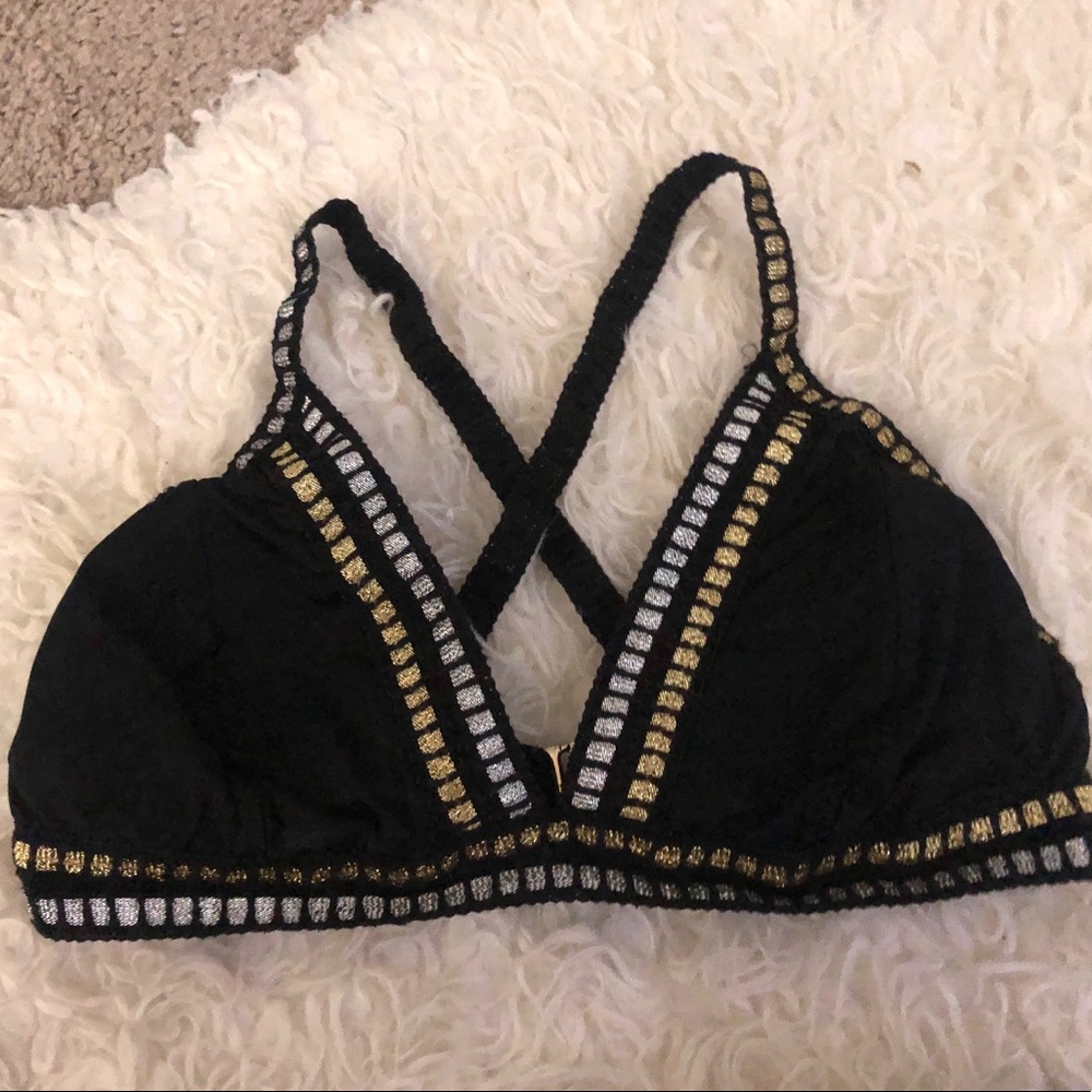 La Blanca Metallic Ribbon-Stitch bikini Top
